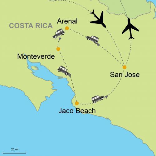 Arenal Volcano Monteverde Jaco Beach Customizable Itinerary Map Arenal Monteverde Jaco