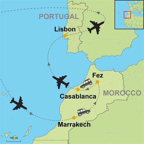 Map-Marrakech-Fez-Casablanca-Lisbon
