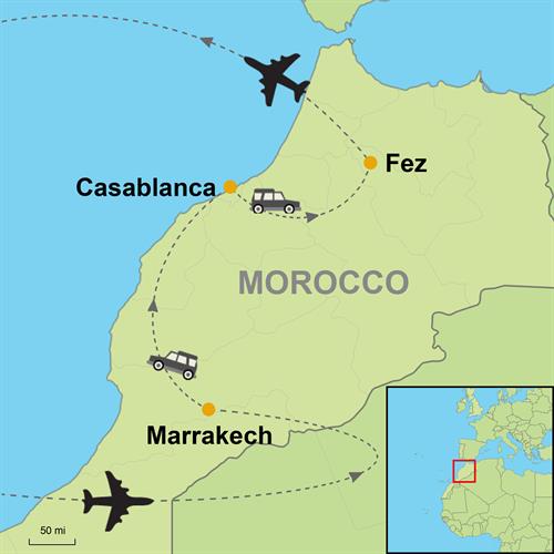 MapTheBestofMarrakechCasablancaFezplusRabat